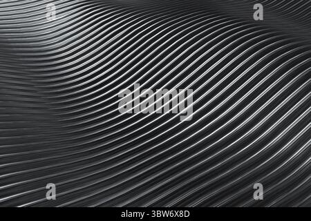Gros plan abstrait noir argenté et bande blanche tranchant le fond ondulé. Concept de minimalisme. Papier peint et toile de fond de conception graphique. Illustration 3D ren Banque D'Images