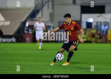 12 novembre 2020, Malaga, MALAGA, ESPAGNE : Brahim Diaz de l'Espagne U21 lors du match de qualification UEFA Euro Under 21 entre l'Espagne U21 et les îles Féroé U21 à l'Estadio Municipal de Marbella le 12 novembre 2020 à Malaga, Espagne. (Crédit image : © Joaquin Corchero/AFP7 via ZUMA Wire) Banque D'Images