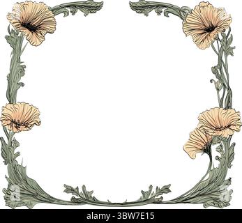 Bordure florale de style Art nouveau avec fleurs d'hibiscus jaunes. Illustration de Vecteur