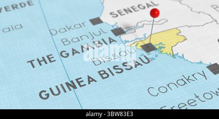 Guinée-Bissau, Bissau - punaise sur la carte politique - illustration 3D. Banque D'Images