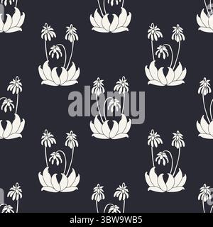 Modèle sans couture avec silhouette blanche îles canaries fleurs bec de perroquet dans le style millefleur vintage sur fond noir Illustration de Vecteur