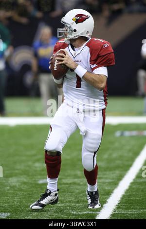 16 janvier 2010 : le quarterback des cardinaux Matt Leinart (7 ans) lors d'un match d'action entre les Cardinals de l'Arizona et les Saints de la Nouvelle-Orléans au Superdome de Louisiana à la Nouvelle-Orléans, en Louisiane. Les Saints ont gagné 45-14. (Crédit image : © Don page/ZUMA Wire) Banque D'Images