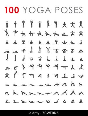 Yoga poses asanas icônes ensemble. Illustration de Vecteur