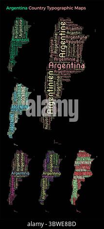 Argentine. Ensemble d'illustrations de pays de style typographique. Forme de carte Argentine construite à partir de noms de pays horizontaux et verticaux. Illustration vectorielle. Illustration de Vecteur