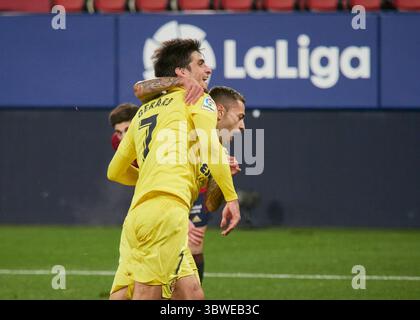 19 décembre 2020, Pampelune, NAVARRE, ESPAGNE : Gerard Moreno de Villareal CF célèbre un but lors de la ligue espagnole, LaLiga, match de football joué entre CA Osasuna contre Villareal CF au stade El Sadar le 19 décembre 2020 à Pampelune, Navarre, Espagne. (Crédit image : © Eduardo Sanz/AFP7 via ZUMA Wire) Banque D'Images