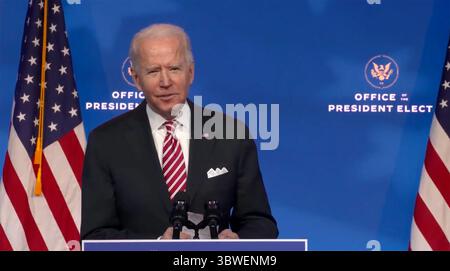 23 décembre 2020, Wilmington, Delaware, États-Unis : Joe Biden, président élu des États-Unis, prononce un discours présentant le Dr Miguel Cardona, son candidat au poste de secrétaire à l'éducation, du Queen Theatre de Wilmington, Delaware, le mardi 22 décembre 2020 (crédit image : © Biden transition TV via CNP/CNP via ZUMA Wire) Banque D'Images