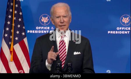 23 décembre 2020, Wilmington, Delaware, États-Unis : Joe Biden, président élu des États-Unis, prononce un discours présentant le Dr Miguel Cardona, son candidat au poste de secrétaire à l'éducation, du Queen Theatre de Wilmington, Delaware, le mardi 22 décembre 2020 (crédit image : © Biden transition TV via CNP/CNP via ZUMA Wire) Banque D'Images