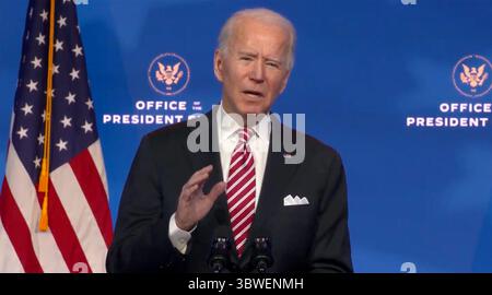 23 décembre 2020, Wilmington, Delaware, États-Unis : Joe Biden, président élu des États-Unis, prononce un discours présentant le Dr Miguel Cardona, son candidat au poste de secrétaire à l'éducation, du Queen Theatre de Wilmington, Delaware, le mardi 22 décembre 2020 (crédit image : © Biden transition TV via CNP/CNP via ZUMA Wire) Banque D'Images