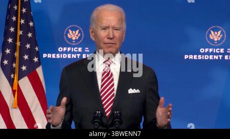 23 décembre 2020, Wilmington, Delaware, États-Unis : Joe Biden, président élu des États-Unis, prononce un discours présentant le Dr Miguel Cardona, son candidat au poste de secrétaire à l'éducation, du Queen Theatre de Wilmington, Delaware, le mardi 22 décembre 2020 (crédit image : © Biden transition TV via CNP/CNP via ZUMA Wire) Banque D'Images