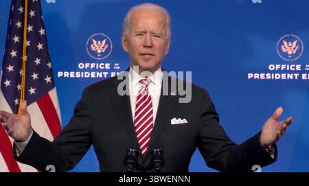 23 décembre 2020, Wilmington, Delaware, États-Unis : le président élu des États-Unis Joe Biden prononce un discours présentant le Dr Miguel Cardona, son candidat au poste de secrétaire à l'éducation, du Queen Theatre de Wilmington, Delaware, le mardi 22 décembre 2020 (crédit image : © Biden transition TV/CNP via ZUMA Wire) Banque D'Images