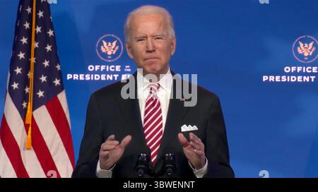 23 décembre 2020, Wilmington, Delaware, États-Unis : Joe Biden, président élu des États-Unis, prononce un discours présentant le Dr Miguel Cardona, son candidat au poste de secrétaire à l'éducation, du Queen Theatre de Wilmington, Delaware, le mardi 22 décembre 2020 (crédit image : © Biden transition TV via CNP/CNP via ZUMA Wire) Banque D'Images