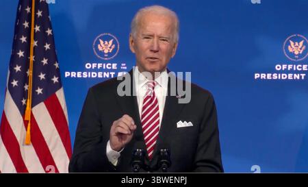 23 décembre 2020, Wilmington, Delaware, États-Unis : Joe Biden, président élu des États-Unis, prononce un discours présentant le Dr Miguel Cardona, son candidat au poste de secrétaire à l'éducation, du Queen Theatre de Wilmington, Delaware, le mardi 22 décembre 2020 (crédit image : © Biden transition TV via CNP/CNP via ZUMA Wire) Banque D'Images