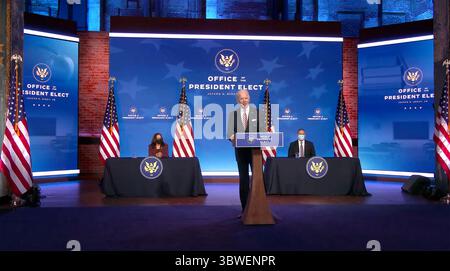 23 décembre 2020, Wilmington, Delaware, États-Unis : Joe Biden, président élu des États-Unis, prononce un discours présentant le Dr Miguel Cardona, son candidat au poste de secrétaire à l'éducation, du Queen Theatre de Wilmington, Delaware, le mardi 22 décembre 2020 (crédit image : © Biden transition TV via CNP/CNP via ZUMA Wire) Banque D'Images