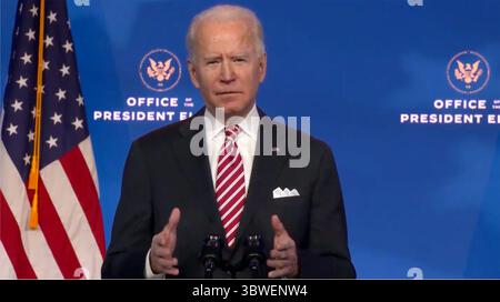 23 décembre 2020, Wilmington, Delaware, États-Unis : Joe Biden, président élu des États-Unis, prononce un discours présentant le Dr Miguel Cardona, son candidat au poste de secrétaire à l'éducation, du Queen Theatre de Wilmington, Delaware, le mardi 22 décembre 2020 (crédit image : © Biden transition TV via CNP/CNP via ZUMA Wire) Banque D'Images