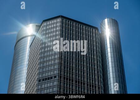 Immeubles GM Renaissance Center au centre-ville de Detroit, Michigan Banque D'Images