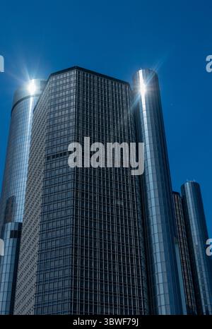 Immeubles GM Renaissance Center au centre-ville de Detroit, Michigan Banque D'Images