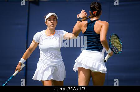 23 juin 2021 : Royaume-Uni : Giuliana Olmos, du Mexique, et Sharon Fichman, du Canada, jouent en double au tournoi de tennis Viking International WTA 500 2021 (image crédit : © Rob Prange/AFP7 via ZUMA Wire) Banque D'Images