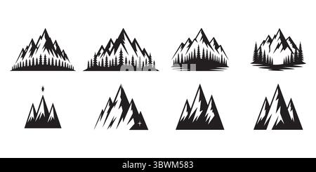 Collection de silhouettes noires de montagne et de forêt pour les conceptions de la nature Illustration de Vecteur