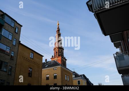 Copenhague, Danemark – détail architectural de l'église de notre Sauveur (Vor Frelsers Kirke), connue pour sa flèche emblématique du tire-bouchon. Banque D'Images