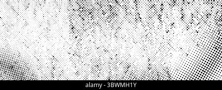 Texture grunge demi-ton rugueuse. Arrière-plan vieilli et sale en détresse. Papier peint noir à pois pour bannière, affiche, flyer, magazine, brochure. Toile de fond vectorielle rayée. Superposition de pixels défectueux endommagée Illustration de Vecteur