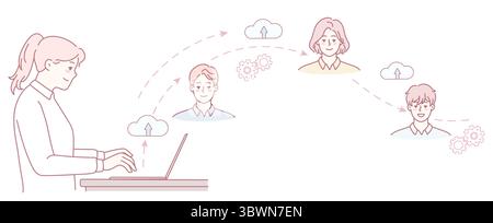 Une représentation visuelle illustrant le travail d'équipe à distance et la connectivité facilitée par la technologie moderne Illustration de Vecteur
