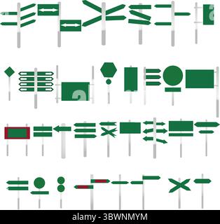 Collection de divers panneaux directionnels et symboles en vert parfait pour l'orientation et le design Illustration de Vecteur