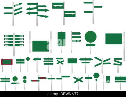 Collection de divers panneaux directionnels et symboles en vert parfait pour l'orientation et le design Illustration de Vecteur