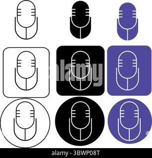 Les icônes de microphone présentent une représentation visuelle de l'enregistrement audio, du podcasting et de la diffusion dans un style simple et un fond transparent Illustration de Vecteur