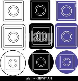 Neuf icônes vectorielles avec un design géométrique présentent des formes simples dans des couleurs blanches, noires et bleues qui peuvent être utilisées sur des sites Web, fond transparent Illustration de Vecteur
