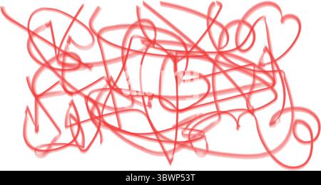 L'expression artistique montre des lignes de gribouillage enchevêtrées rouges sur un fond blanc, adapté aux concepts créatifs ou aux dessins abstraits, fond transparent Illustration de Vecteur