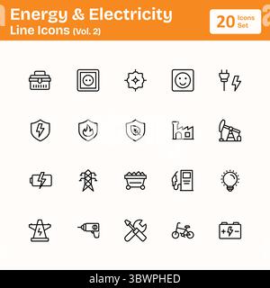 Icônes de ligne d'énergie et d'électricité (Vol. 2) Illustration de Vecteur