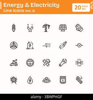 Icônes de ligne d'énergie et d'électricité (Vol. 3) Illustration de Vecteur