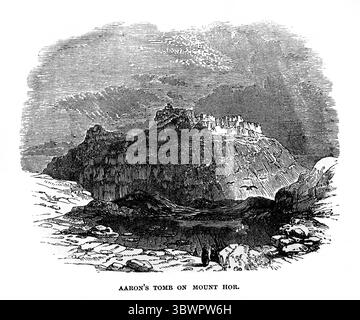 Illustration de la tombe d'Aarons sur le mont Hor de l'Antiquité XIXe siècle la Sainte Bible contenant l'ancien et le Nouveau Testament avec Notes explicatives, Refere Banque D'Images