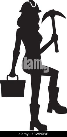 Femme travailleur de la construction Silhouette avec casque, cas Illustration de Vecteur