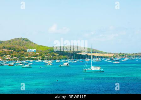 Les voiliers sont ancrés dans la baie de l'île de Martinique dans les Caraïbes. Banque D'Images