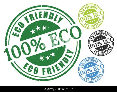 Un ensemble vectoriel de timbre 100% écologique, pack d'étiquettes durables de style Grunge Illustration de Vecteur