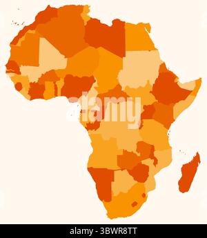 Carte de l'Afrique avec les pays. Juste une carte de frontière du continent simple avec la division du pays. Palette de couleurs orange. Illustration de Vecteur