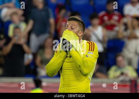 Harrison, États-Unis. 16 juillet 2025. Le gardien de but Aljaz Ivacic (31) de la Nouvelle-Angleterre vu en action lors du match de football entre les Red Bulls de New York et la Nouvelle-Angleterre au Sports Illustrated Stadium. New York Red Bulls 5 - 3 New England crédit : SOPA images Limited/Alamy Live News Banque D'Images