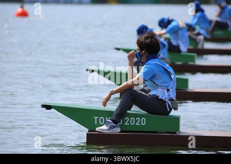 23 juillet 2021, Koto City, Tokyo, Japon : volontaires lors des manches de béliers simples hommes sur la voie navigable Sea Forest le 23 juillet 2021 à Tokyo, Japon (crédit image : © Mickael Chavet via ZUMA Press Wire) Banque D'Images