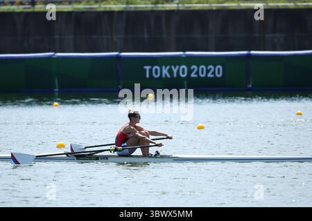 23 juillet 2021, Koto City, Tokyo, Japon : Jovana ARSIC de Serbie en action lors des manches de Sculls individuelles des femmes d'aviron sur la voie navigable Sea Forest le 23 juillet 2021 à Tokyo, Japon (crédit image : © Mickael Chavet via ZUMA Press Wire) Banque D'Images