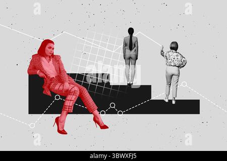 Modèle de tendance de collage de photos d'art composite 3D des hommes d'affaires marketing des ressources humaines rencontrant la jeune femme assis personne différente Banque D'Images