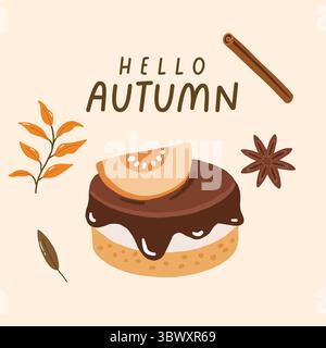Boissons et desserts d'automne, collection doodle, ensemble confortable d'automne, conception pour affiches, cartes, autocollants Illustration de Vecteur
