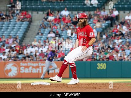27 juillet 2021, Anaheim, Californie, États-Unis : Brandon Marsh #16 des Angelsde Los Angeles lors de leur match de saison régulière MLB avec les Rockies du Colorado le mardi 27 juillet 2021 au Angel Stadium d'Anaheim à Anaheim, Californie. Les anges perdent face aux Rocheuses, 3-12. DOUGLAS CUELLAR/PI (crédit image : © Prensa Internacional via ZUMA Press Wire) Banque D'Images