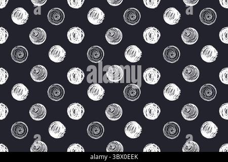 Motif sans couture décalé à pois de cercles pastel squiggly de couleur blanche. Papier peint pour enfants doodle pour les thèmes de tableau noir de maternelle, cire ou charbon de bois Illustration de Vecteur