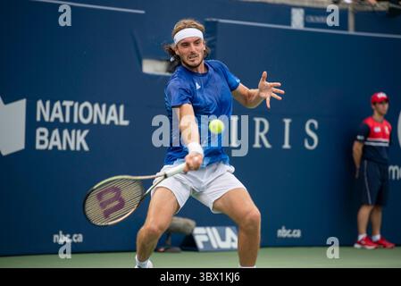 13 août 2021, Toronto, Ontario, Canada : Stefanos Tsitsipas photographié dans son match quart de finale de l'Open de la Banque nationale contre Casper Ruud. (Crédit image : © Giles Campbell/ZUMA Press Wire) Banque D'Images