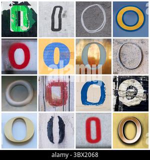 Collection de 16 -02- lettres majuscules O prises dans les rues urbaines Banque D'Images