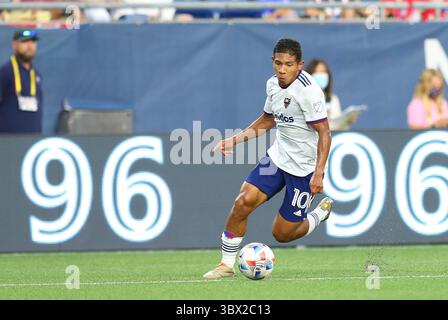 18 août 2021 ; Foxborough, ma, États-Unis; L'attaquant Edison Flores (10 ans) en action lors d'un match en MLS entre D.C. United et New England Revolution au Gillette Stadium. Anthony Nesmith/CSM(image de crédit : &copy ; Anthony Nesmith/CSM via ZUMA Wire) Banque D'Images