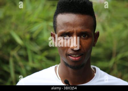 25 août 2021, Lausanne, Vaud, Suisse : Selemon BAREGA de l'Ethiopie lors de la conférence de presse à Lausanne en prévision de l'épreuve de force de la Wanda Diamond League demain le 25 août 2021 à Lausanne, Suisse (crédit image : © Mickael Chavet via ZUMA Press Wire) Banque D'Images