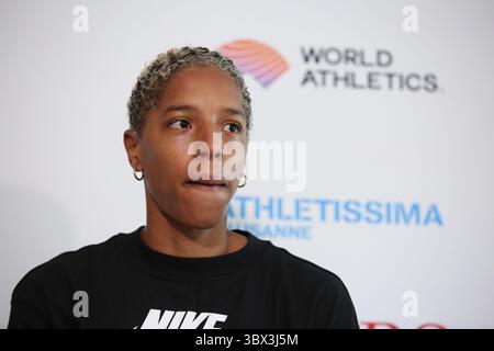 25 août 2021, Lausanne, Vaud, Suisse : Yulimar ROJAS du Venezuela lors de la conférence de presse à Lausanne en prévision de l’épreuve de force de la Wanda Diamond League demain le 25 août 2021 à Lausanne, Suisse (crédit image : © Mickael Chavet via ZUMA Press Wire) Banque D'Images