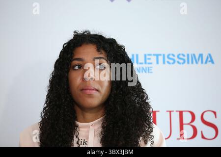 25 août 2021, Lausanne, Vaud, Suisse : Mujinga KAMBUNDJI de Suisse lors de la conférence de presse à Lausanne en prévision de l’affrontement de la Wanda Diamond League demain le 25 août 2021 à Lausanne, Suisse (crédit image : © Mickael Chavet via ZUMA Press Wire) Banque D'Images